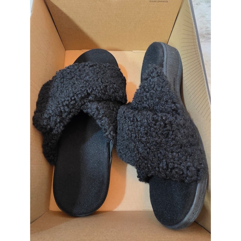 Vionic Relax II Women's Black Shearling Slide Slippers Size 9 M NWB Orthotic
